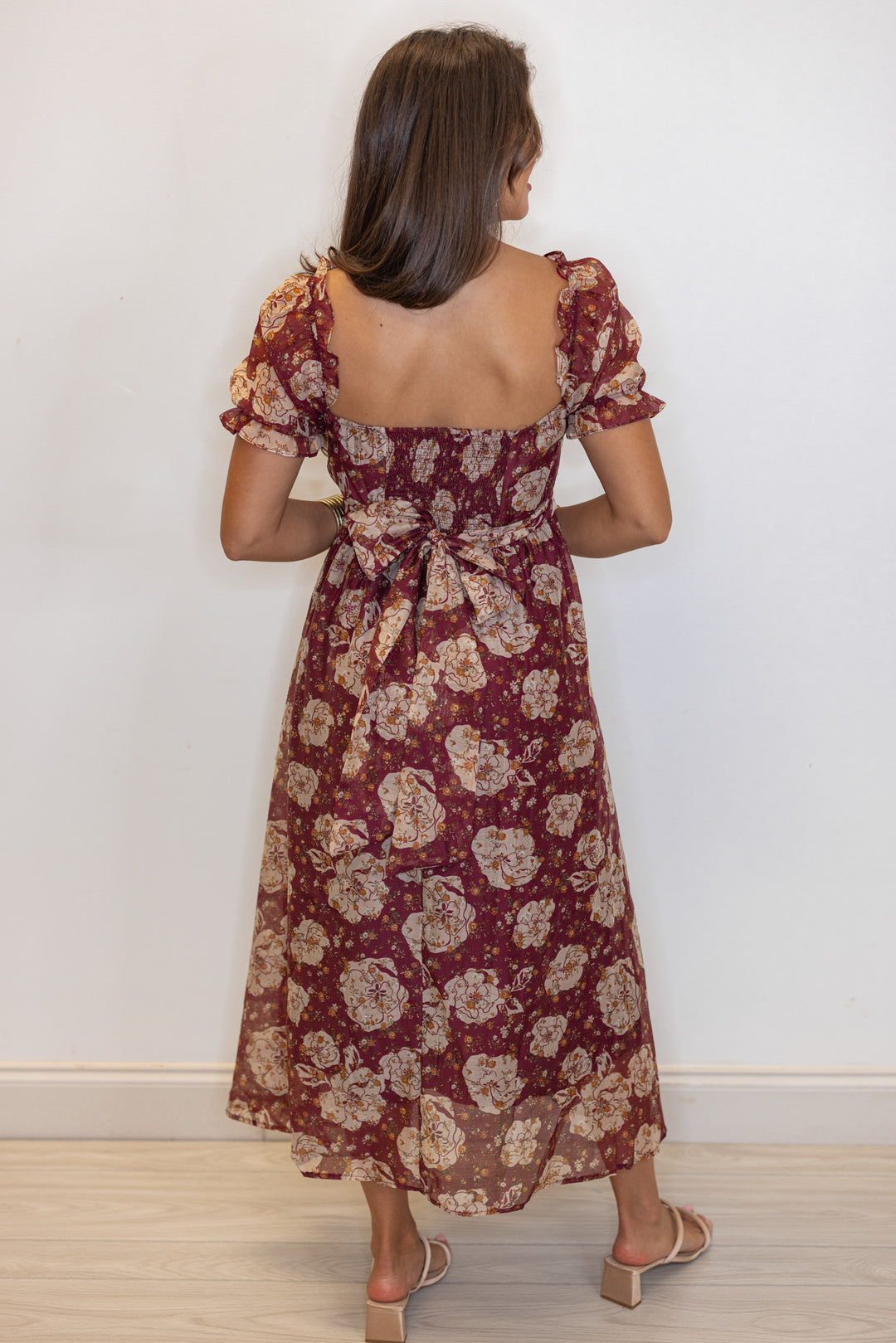 Floral Enchanted Burgundy Midi Dress