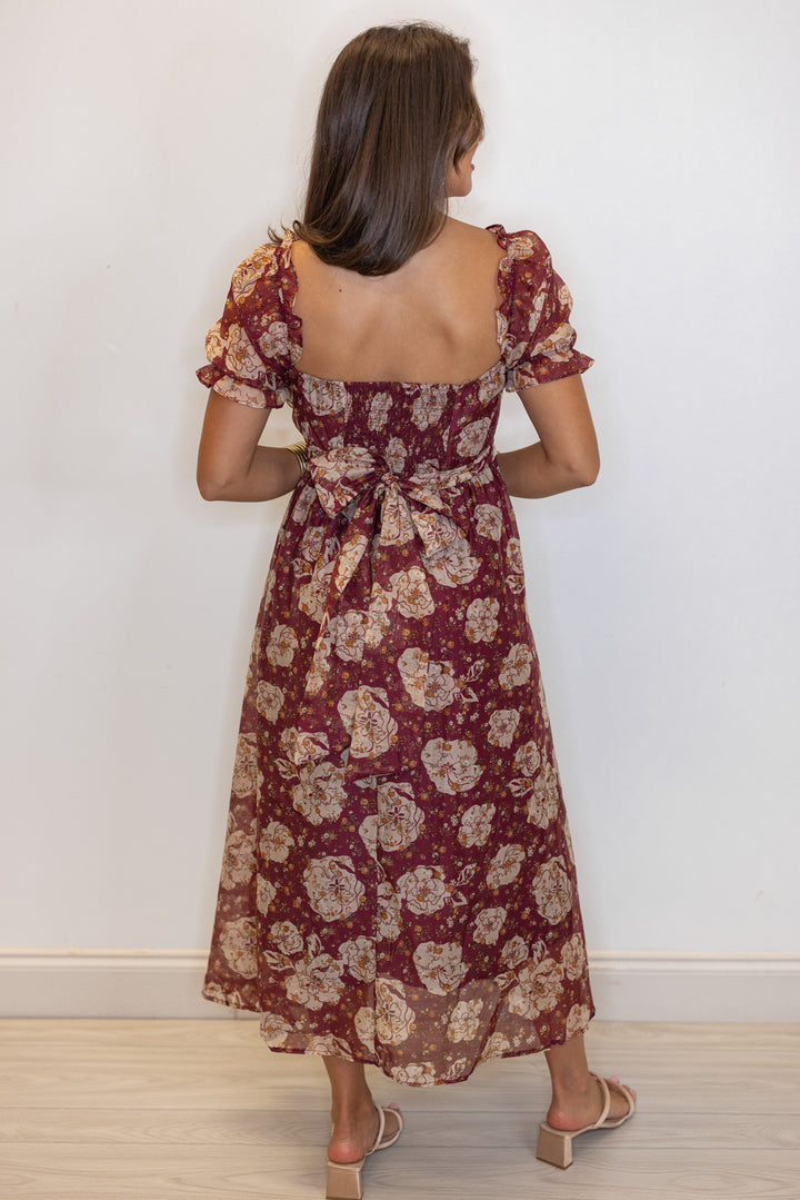 Floral Enchanted Burgundy Midi Dress
