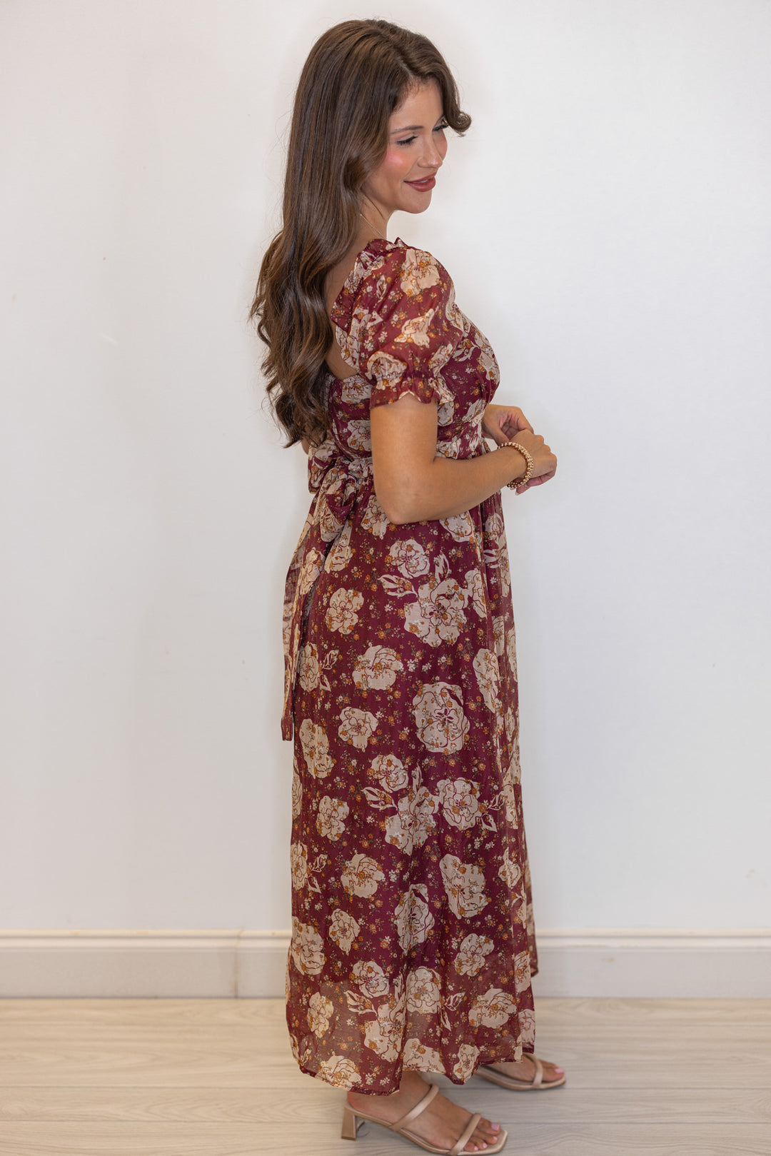 Floral Enchanted Burgundy Midi Dress
