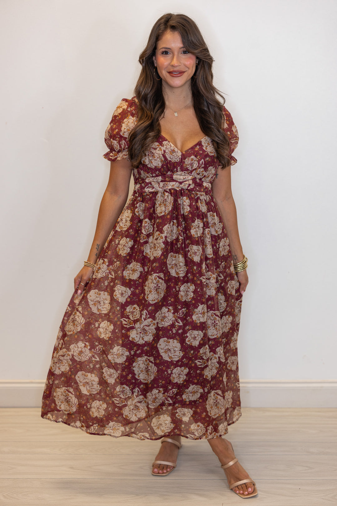 Floral Enchanted Burgundy Midi Dress
