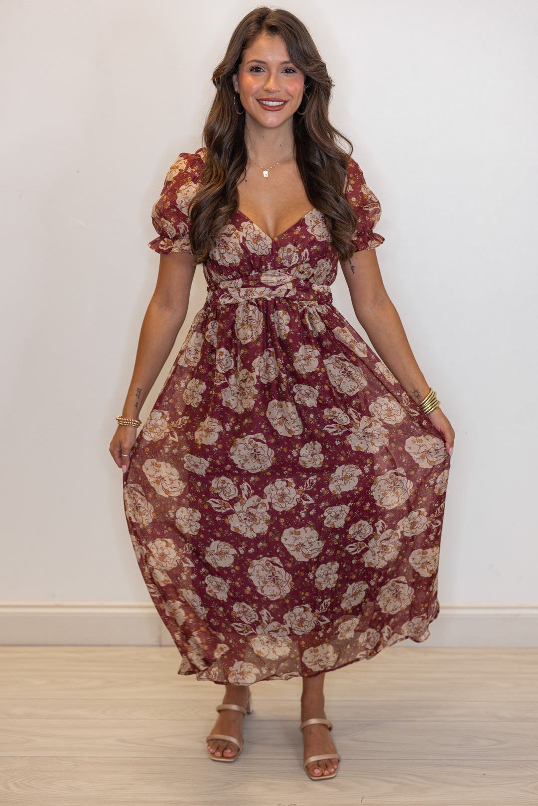 Floral Enchanted Burgundy Midi Dress