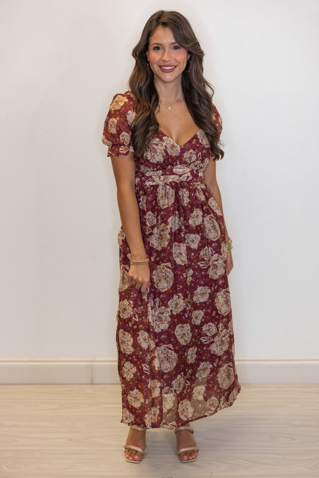 Floral Enchanted Burgundy Midi Dress