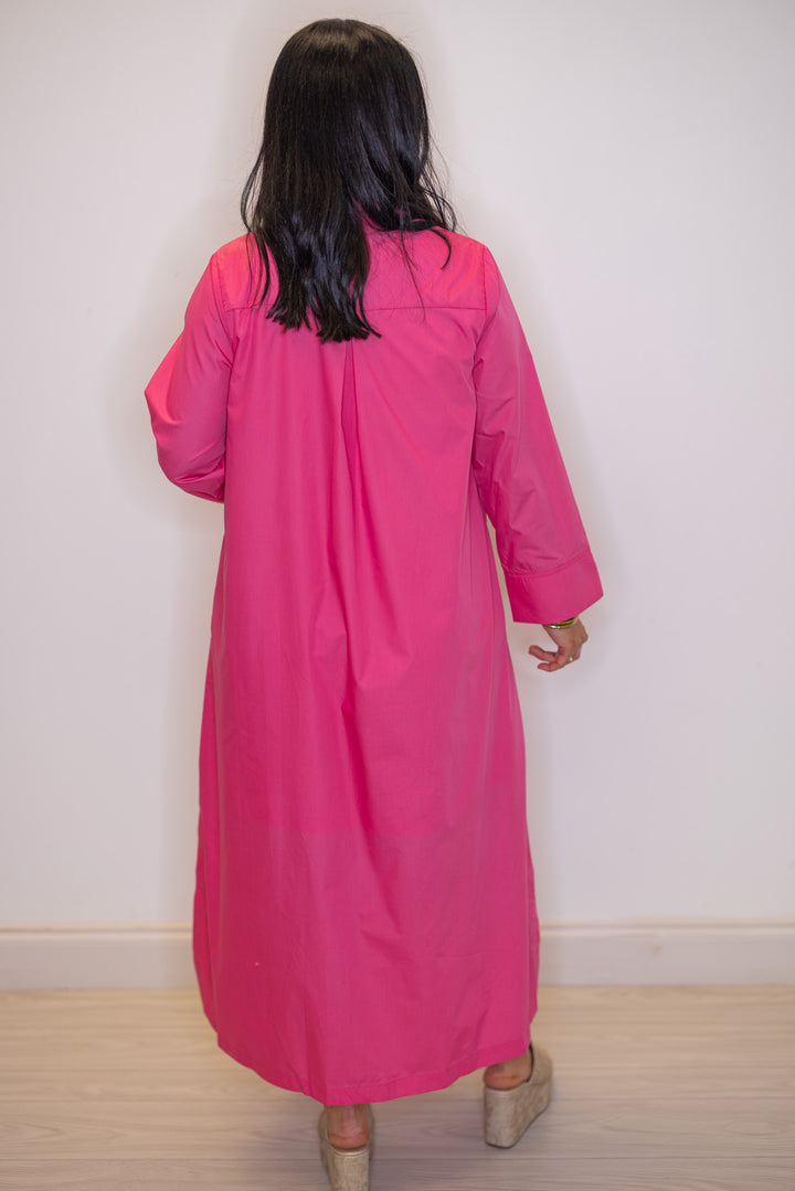 Women's pink button front midi dress by Entro showing full back view