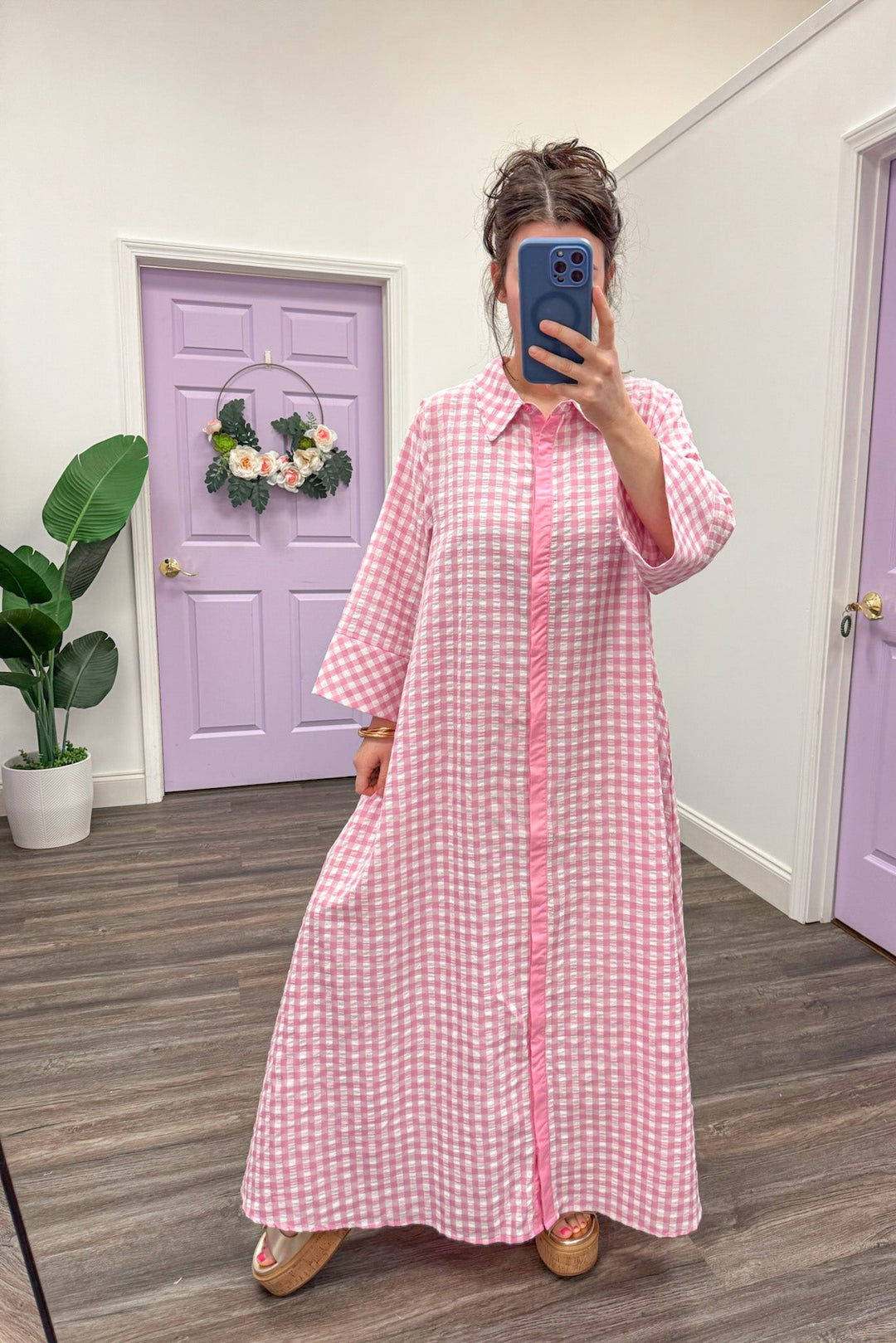 Gingham Adventures Pink Midi Dress