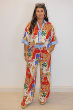 tropical resort printed wide leg palazzo pant
