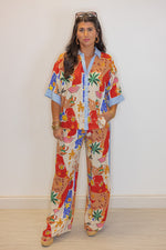 tropical resort printed wide leg palazzo pant