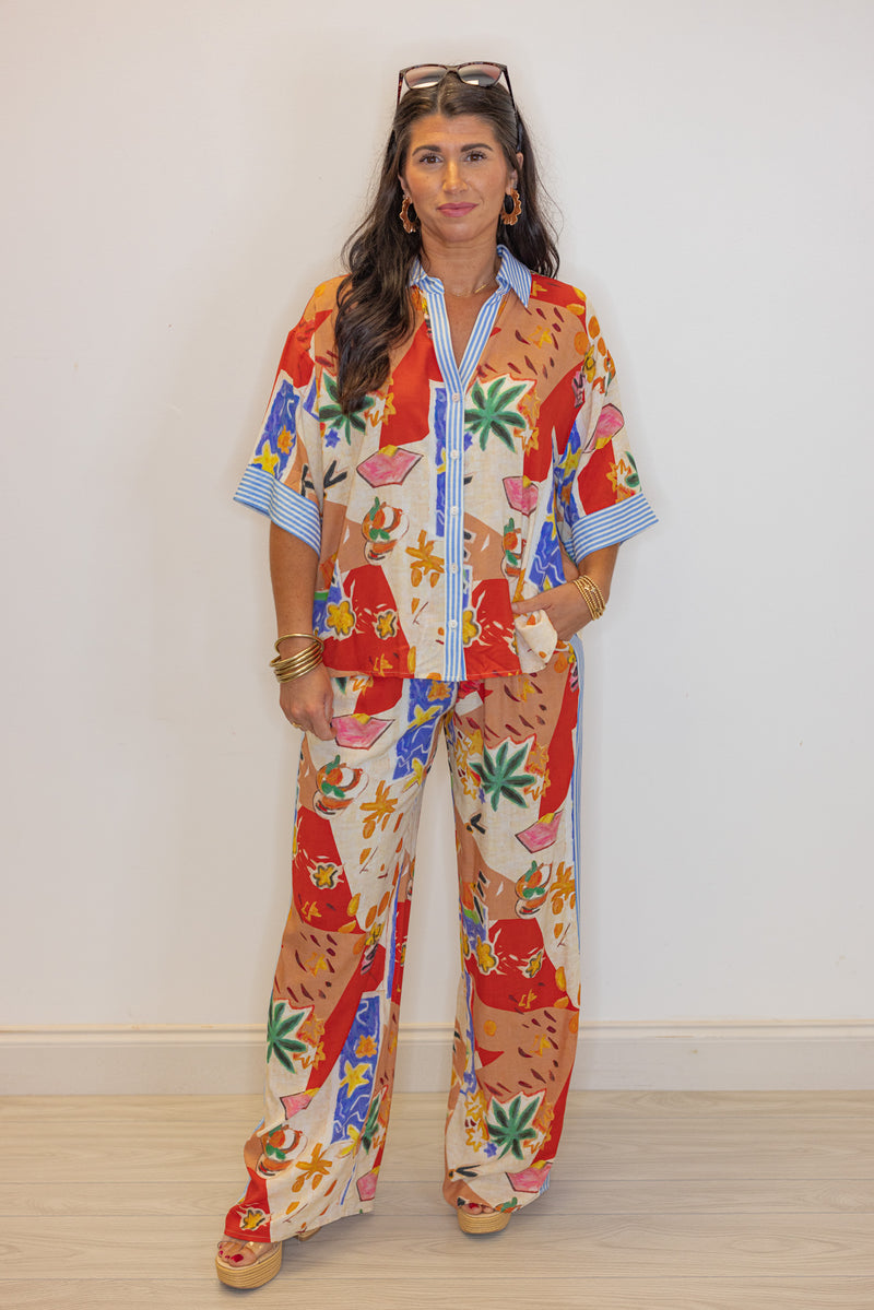 tropical resort printed wide leg palazzo pant
