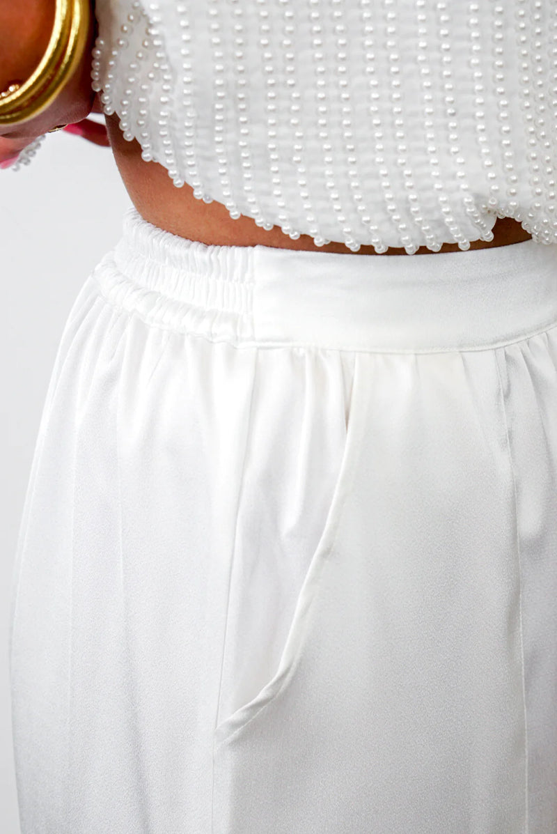 trendy white satin bride cargo jogger pants