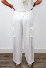 trendy white satin bride cargo jogger pants