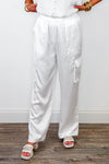 trendy white satin bride cargo jogger pants