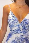 blue white coastal printed maxi dress