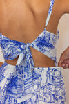 blue white coastal printed maxi dress