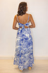 blue white coastal printed maxi dress