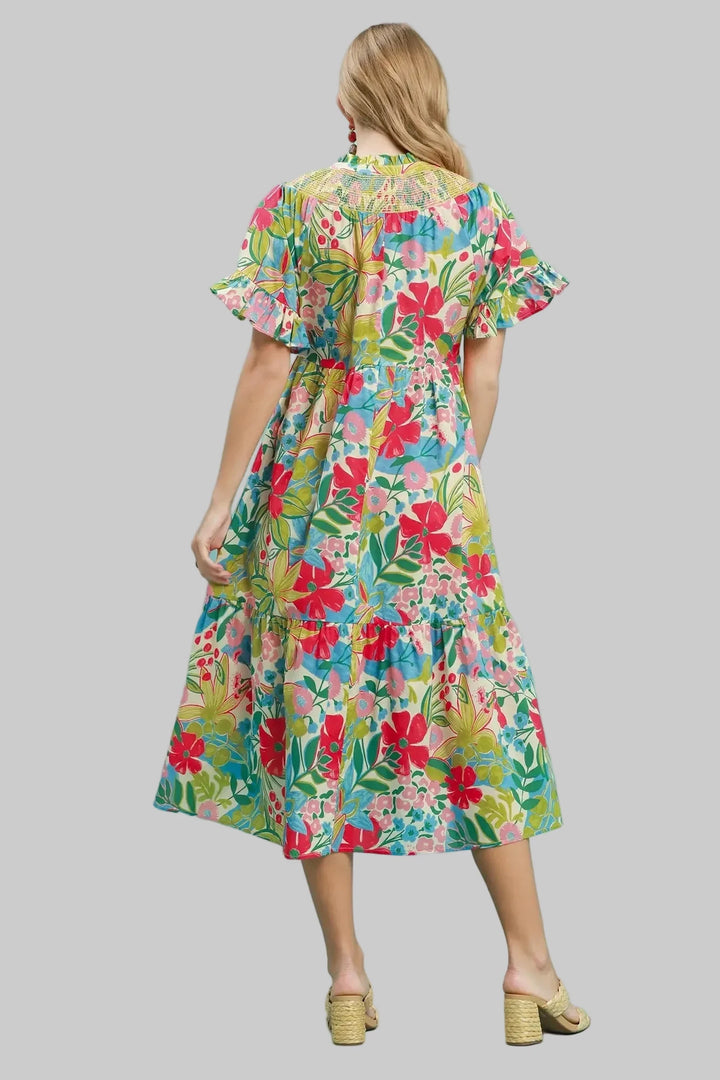 Umgee  100% Cotton floral printed midi dress.