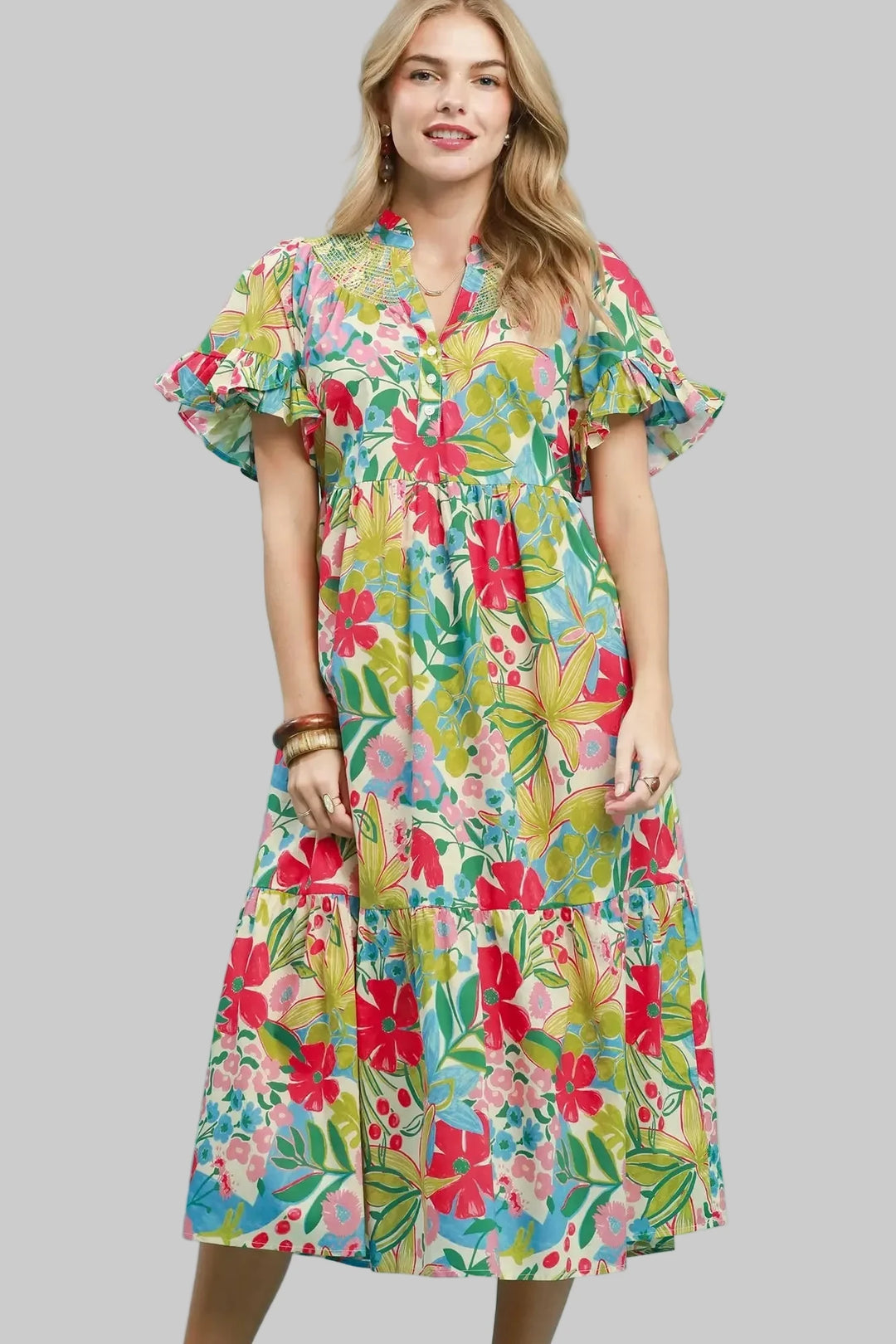 Umgee Floral Printed Midi Dress Small