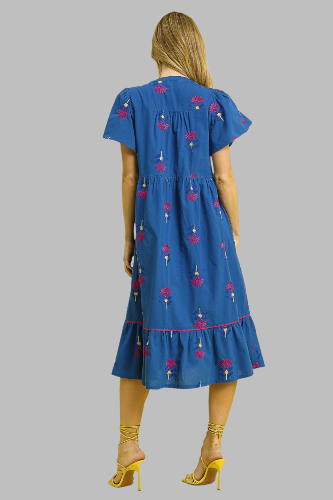 Umgee Floral Embroidered Blue Dress Small Umgee Floral Embroidered Blue Dress Small