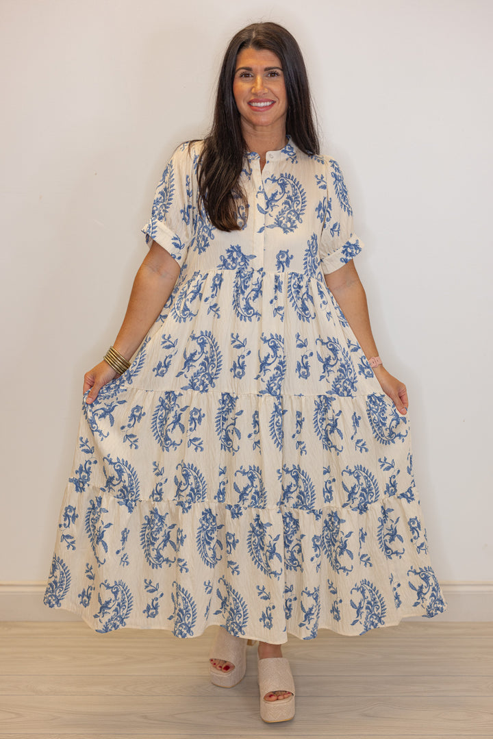 umgee blue paisley printed midi dress