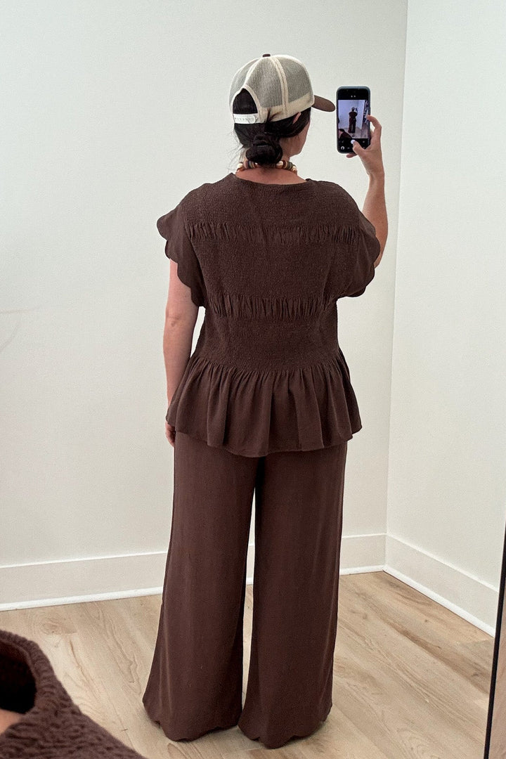 umgee brown scalloped pants set back