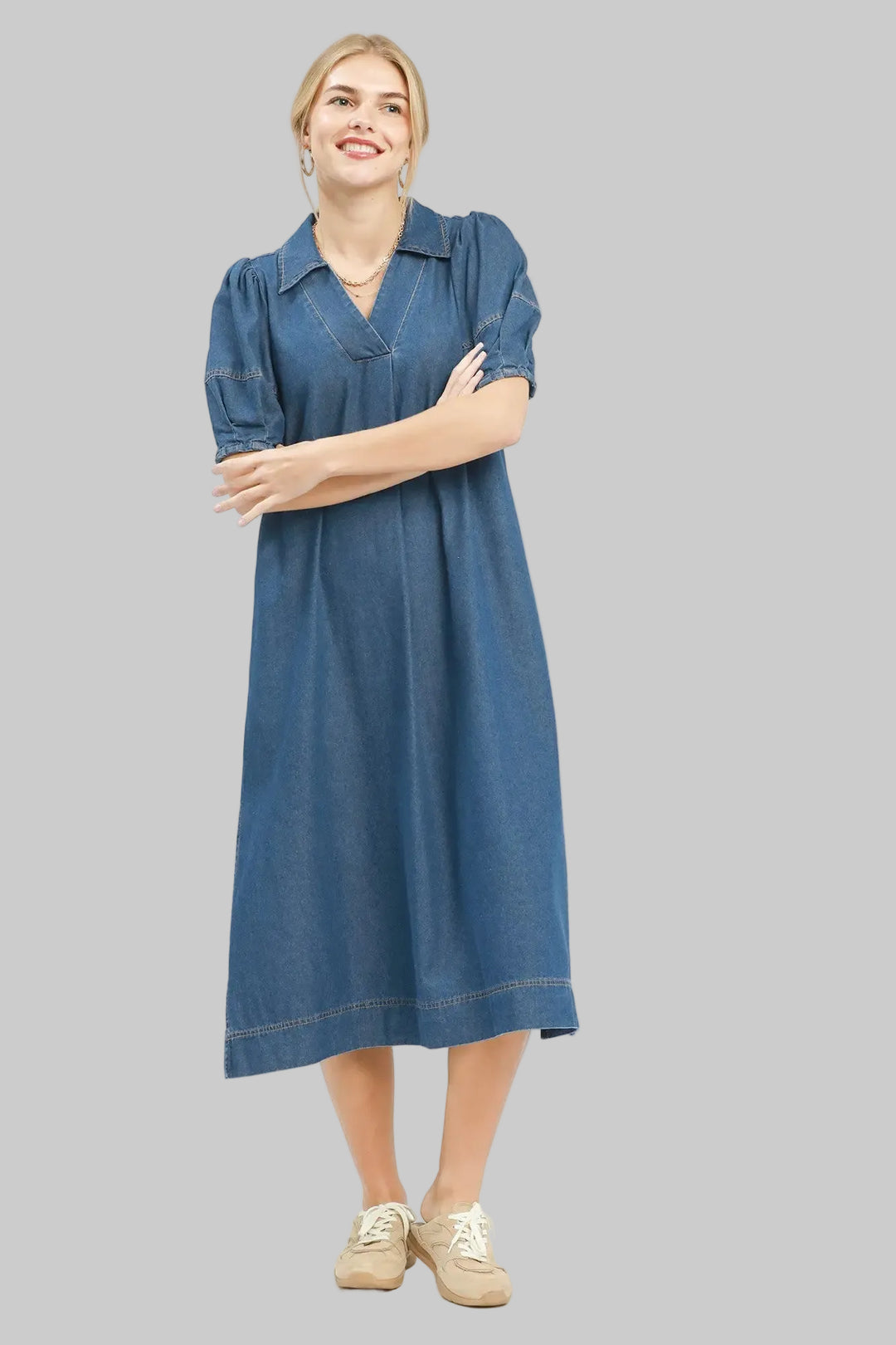 Umgee Plus Size Blue Denim Midi Dress 2XL