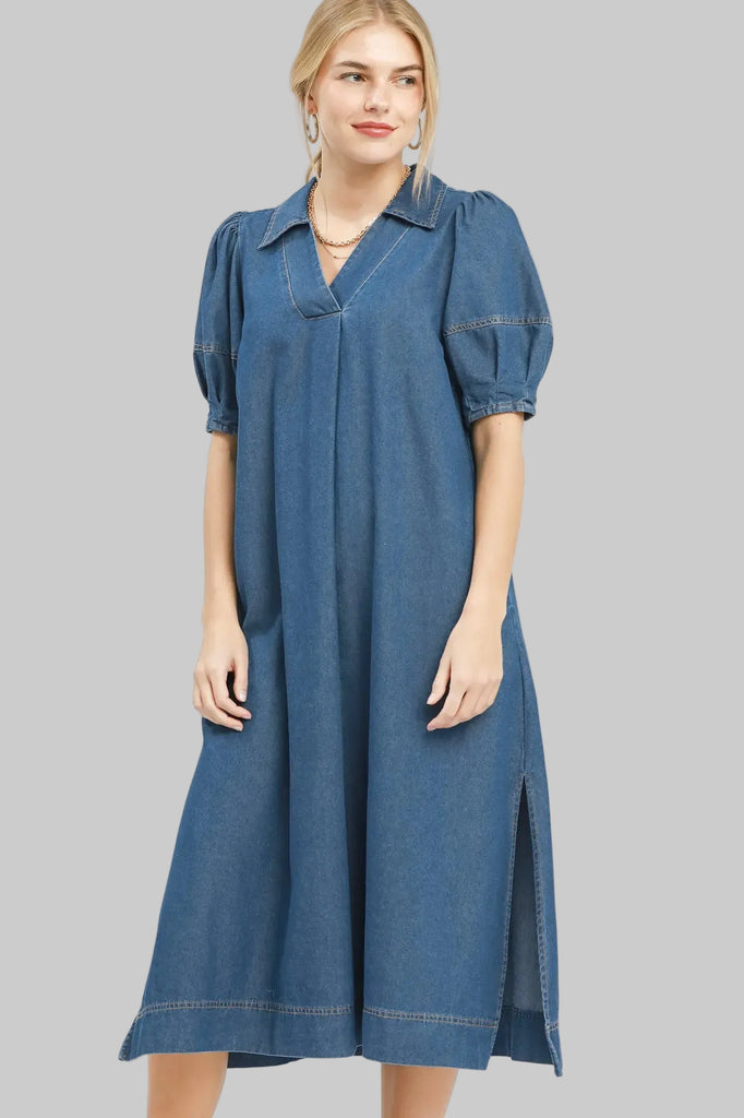 women plus denim dress Umgee Size Blue Midi 2XL draped skirt evening dress size:One Size Sleevelesss dress for women Beaded High Neck Champagne
