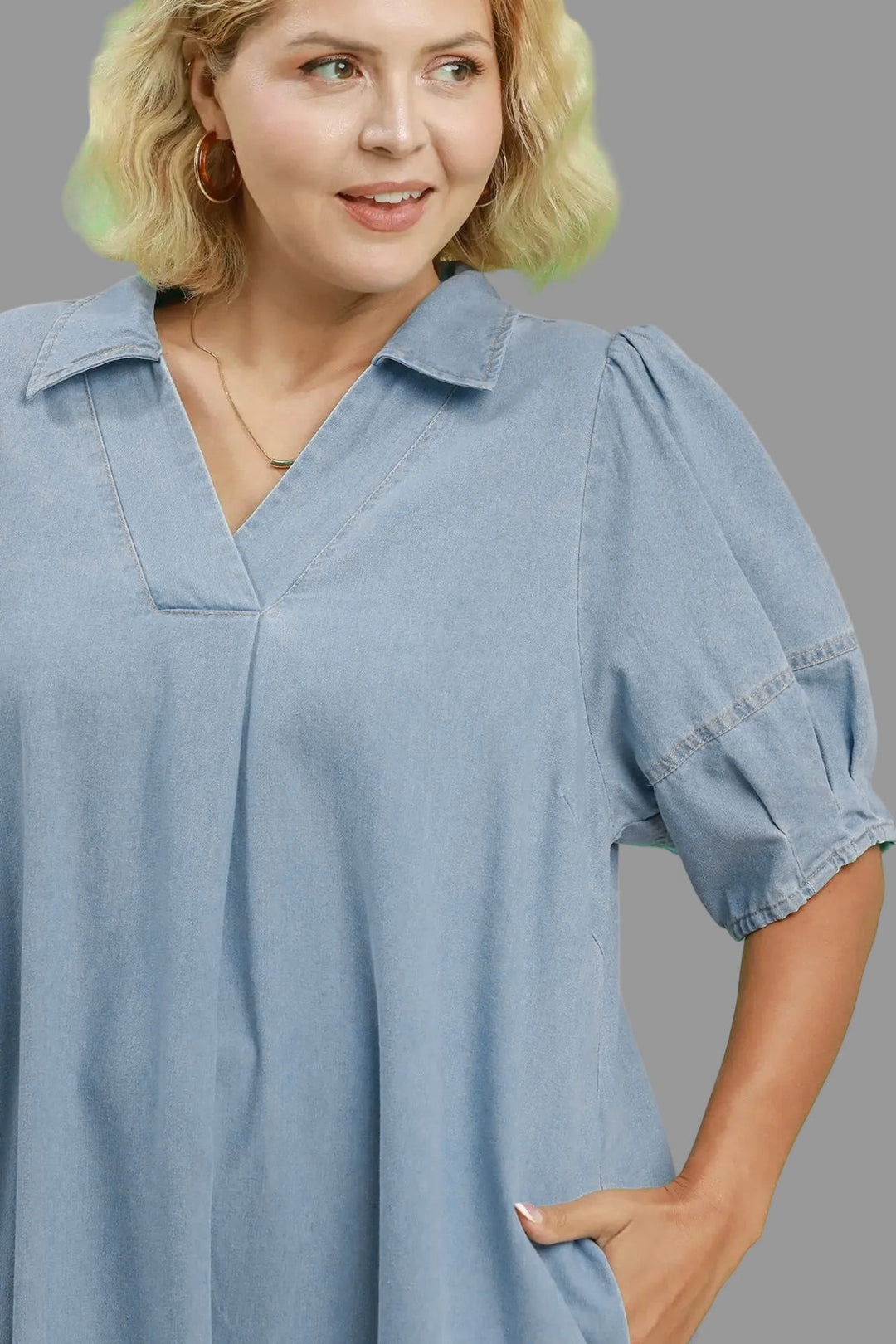umgee plus size denim midi dress with pockets