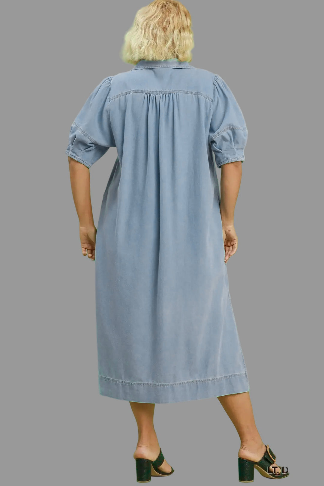 Umgee Plus Size Blue Denim Midi Dress Small