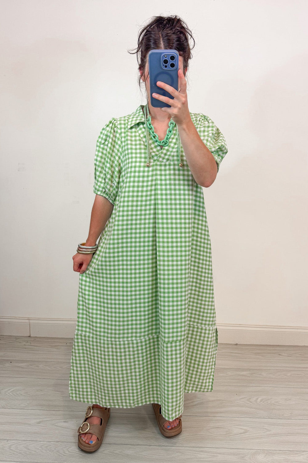 umgee gingham green maxi dress