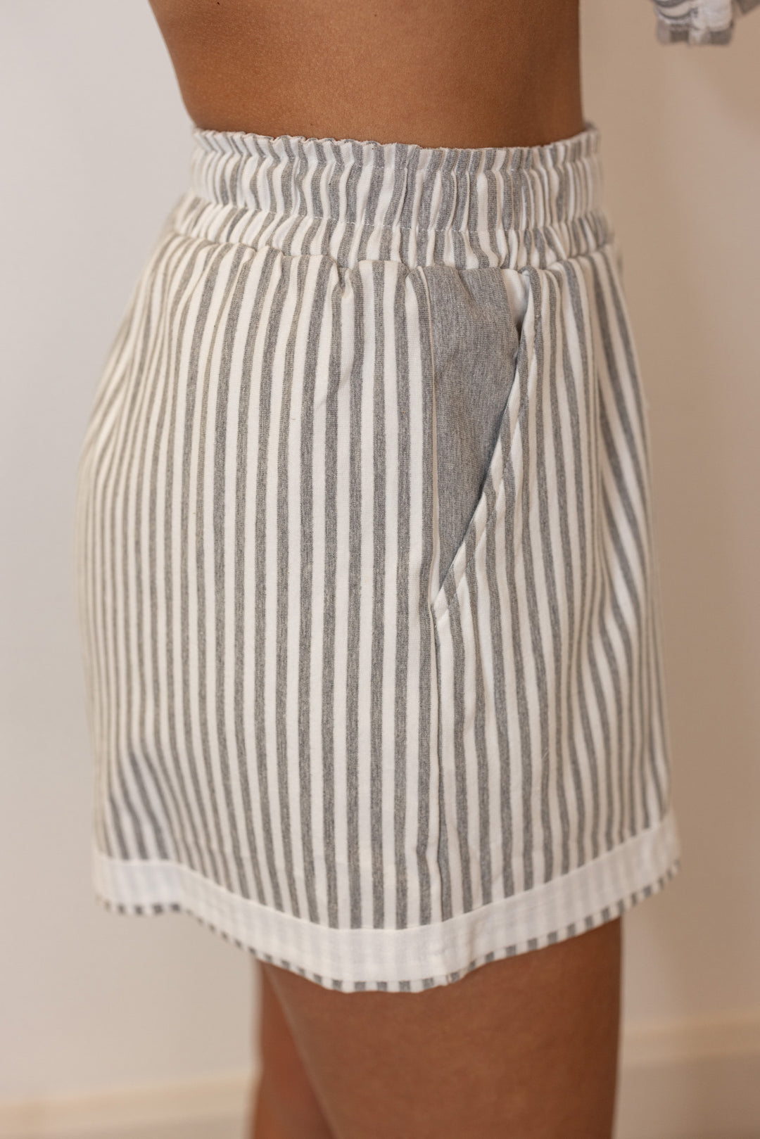 women's umgee grey white striped lounge shorts