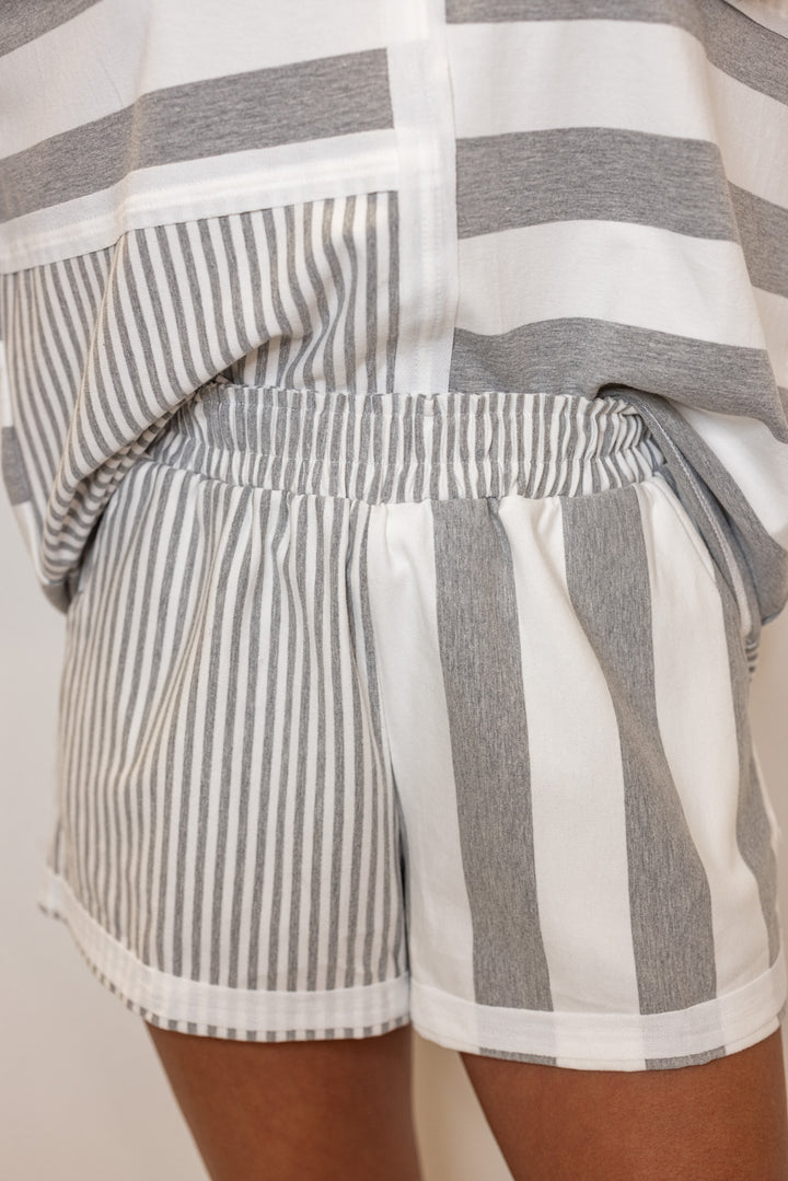 women's umgee grey white striped lounge shorts