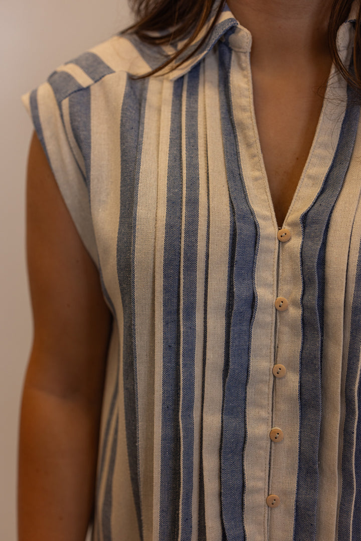 umgee linen blue striped midi dress