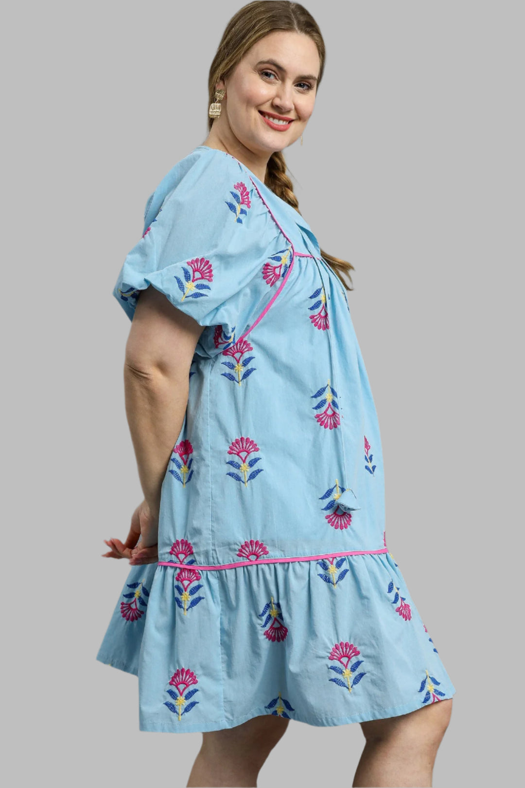 umgee floral embroidered dress Umgee Floral Print Tie Waist Midi Dress with Side Pockets Charming Charlie