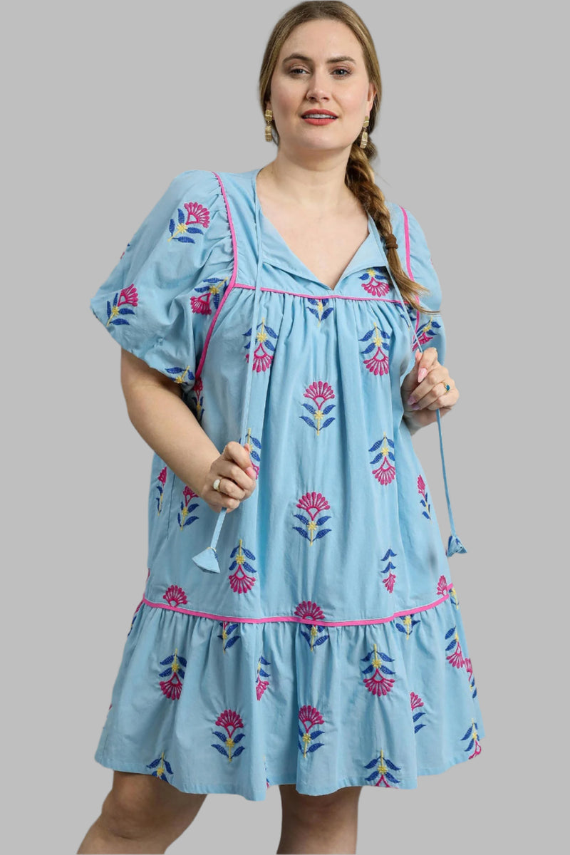 umgee plus embroidered blue floral dress