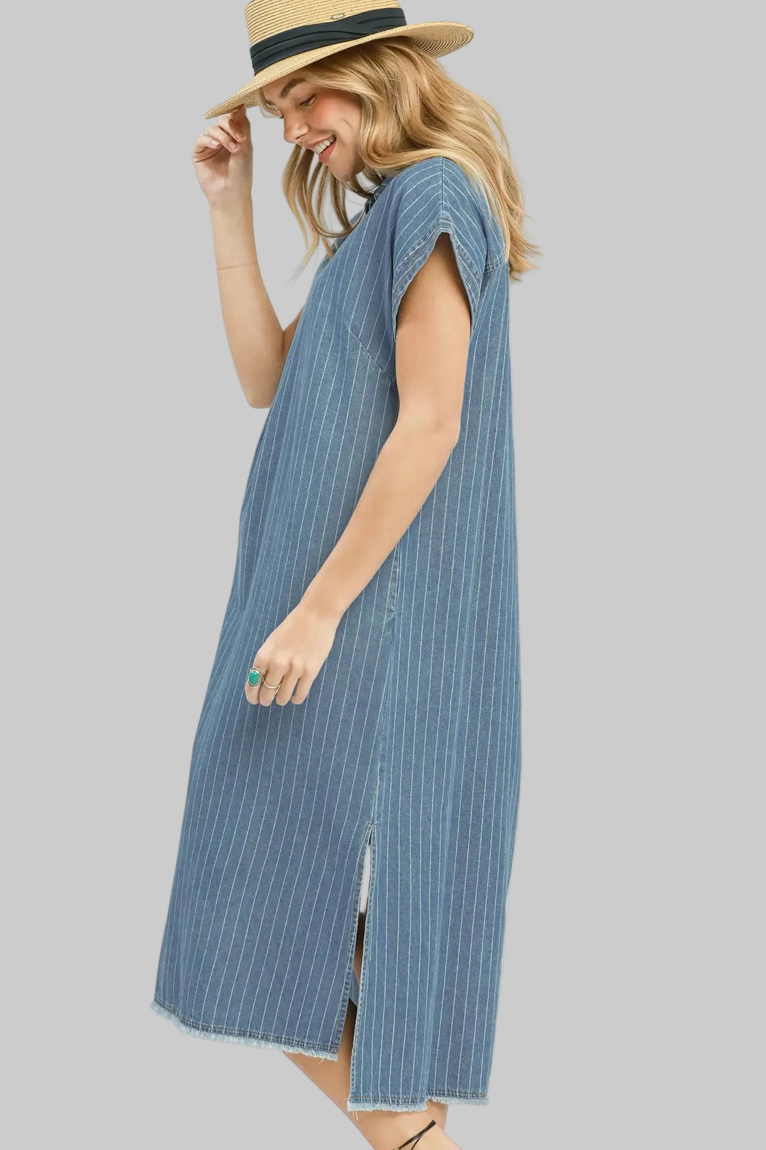 pinstripe denim dress Pinstripe Denim Maxi