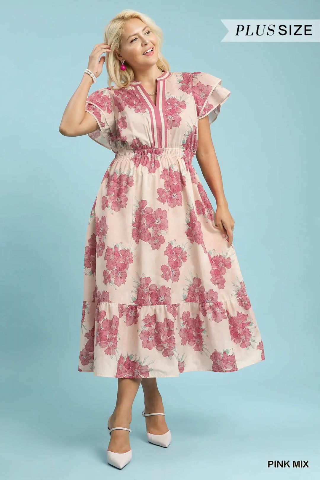 Light Pink Floral Midi Dress for Spring Light Pink Floral Midi Dress for Spring