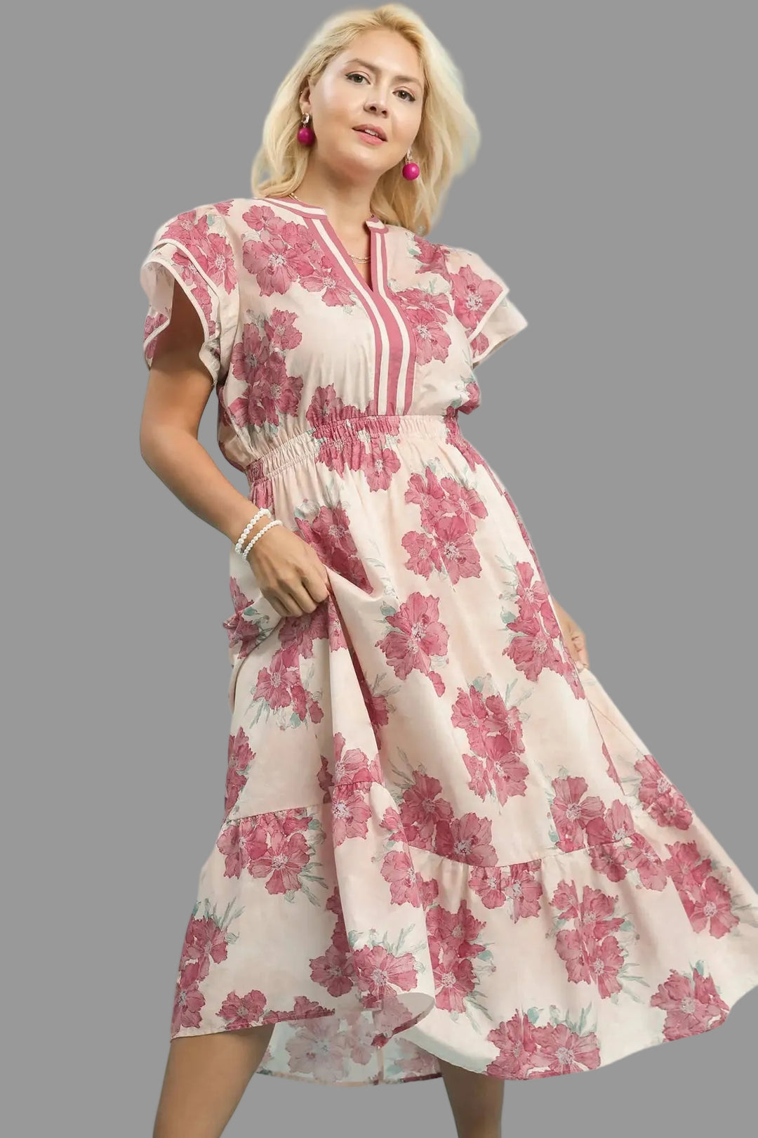 umgee women's plus size floral easter dress with flutter sleeves