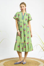 World Traveler Embroidered Green Dress