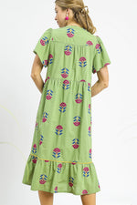 World Traveler Embroidered Green Dress