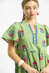 World Traveler Embroidered Green Dress