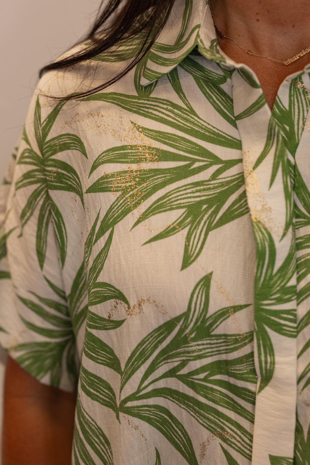 umgee palm leaf printed oversized top