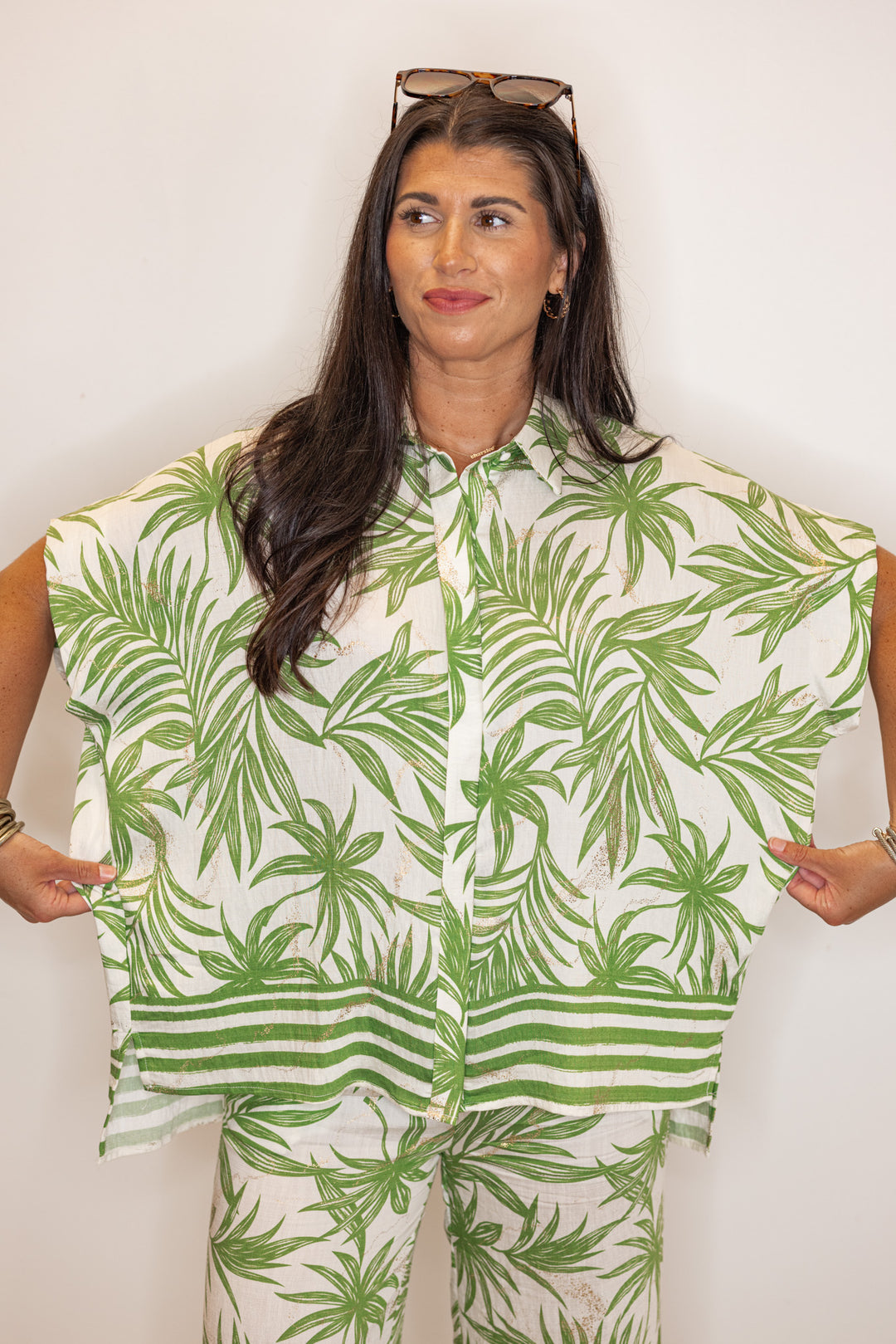 umgee palm leaf printed oversized top