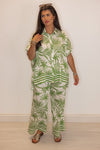 umgee palm leaf printed oversized button down top