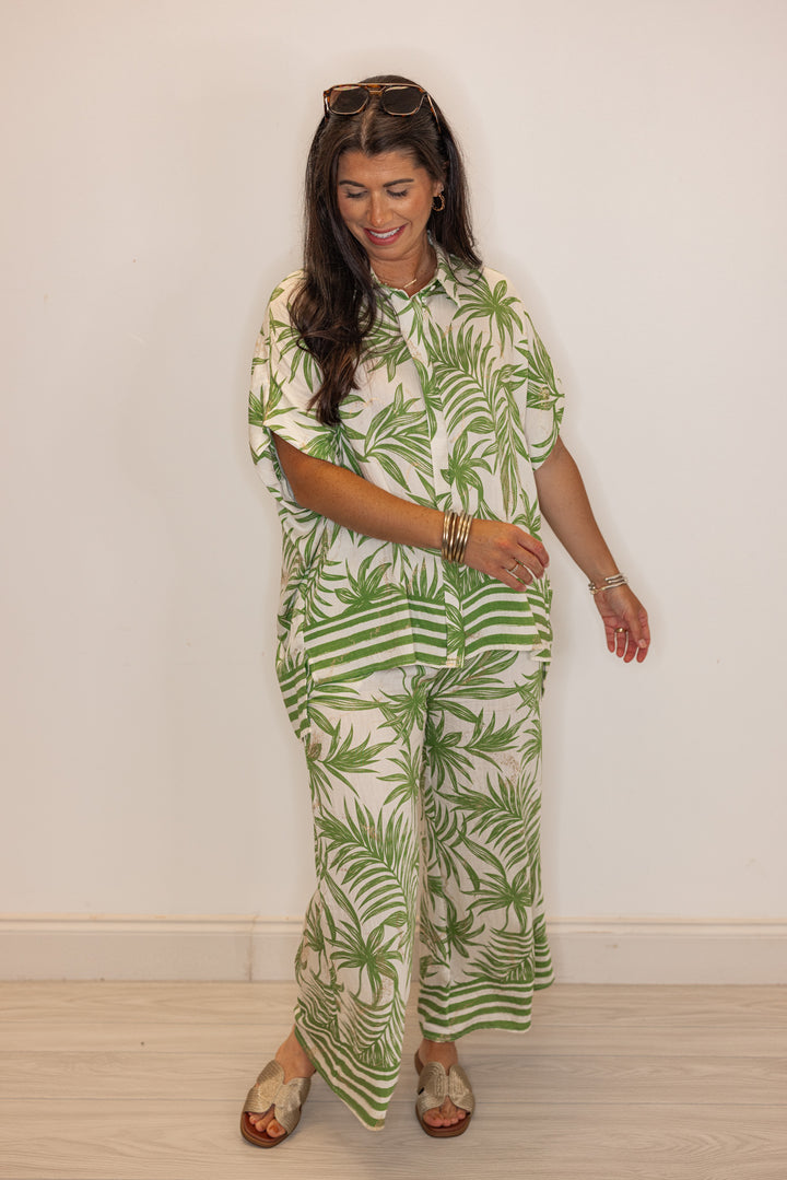 umgee palm leaf printed resort style outfit