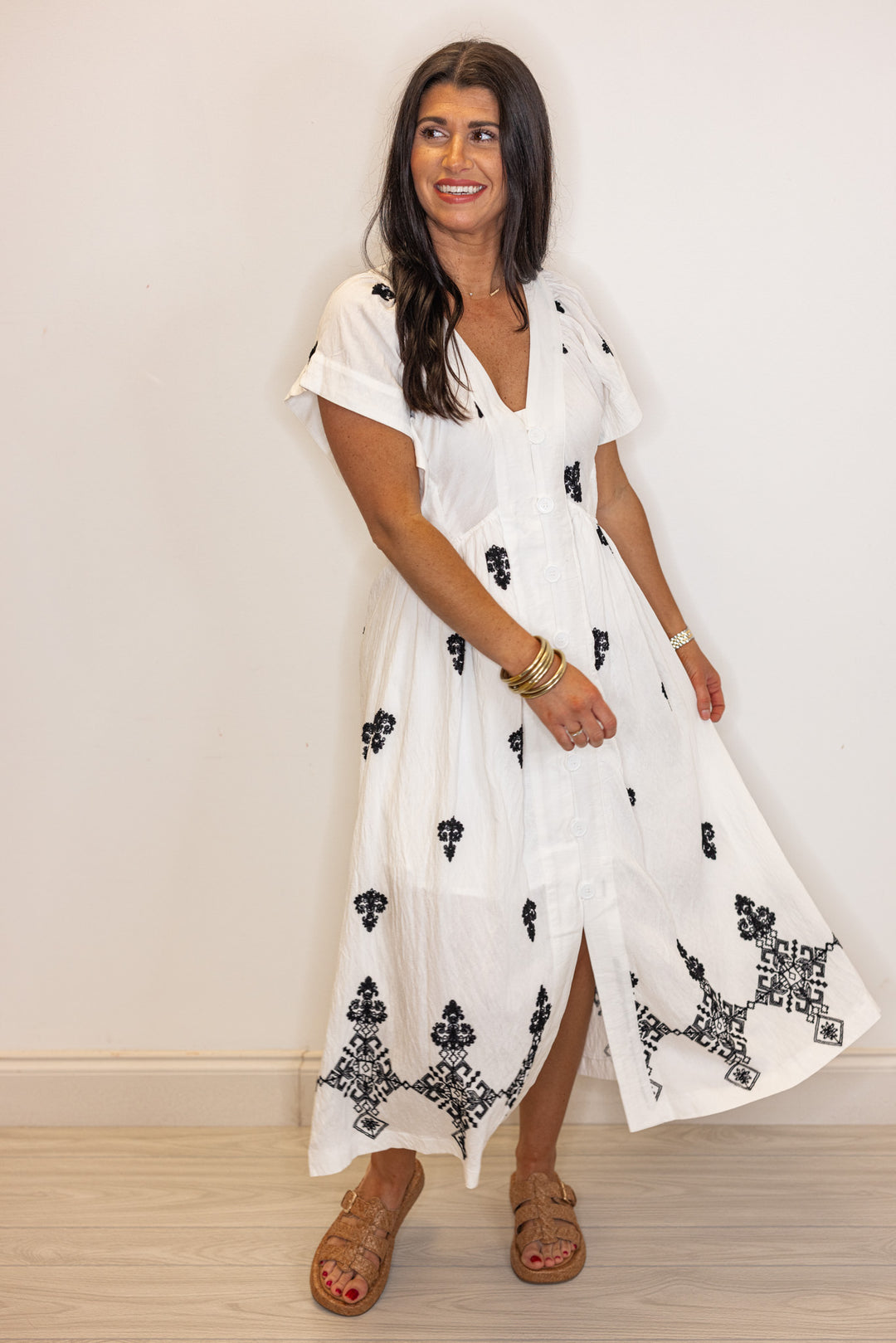 Embroidered Aztec Off White Midi Dress Embroidered Aztec Off White Midi Dress