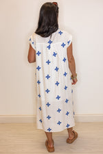 umgee white blue floral linen resort midi dress