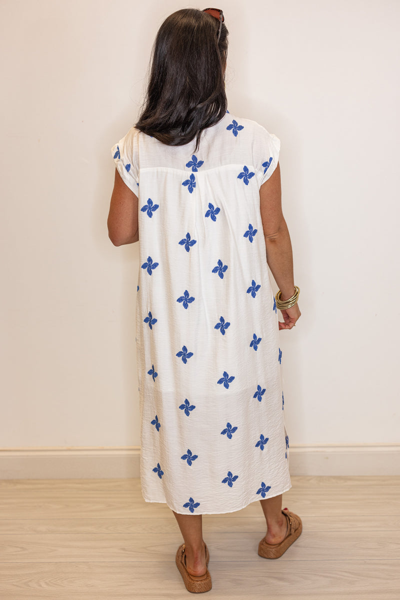 umgee white blue floral linen resort midi dress