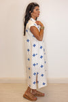 umgee white blue floral linen resort midi dress