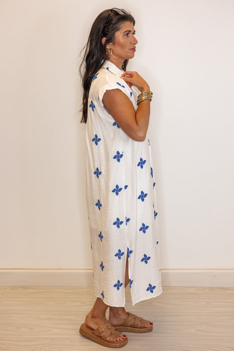 umgee white blue floral linen resort midi dress