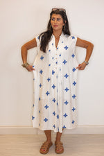 umgee white blue floral linen resort midi dress