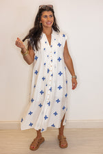 umgee white blue floral linen resort midi dress