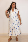 umgee white blue floral linen resort midi dress
